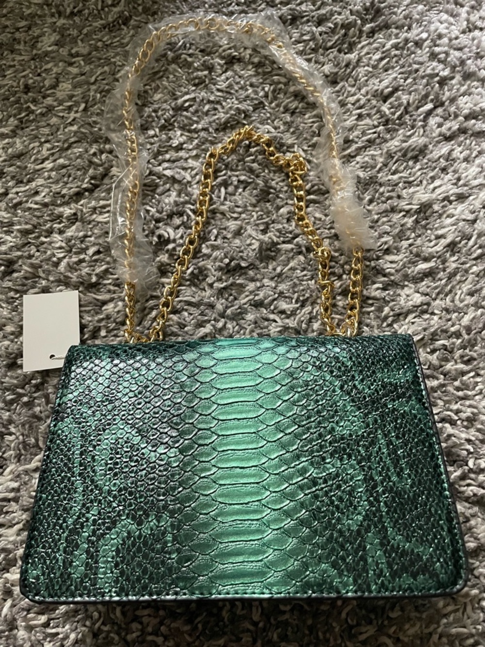 Lux Metallic Green Python Chain Shoulder Bag - Picture 6 of 9